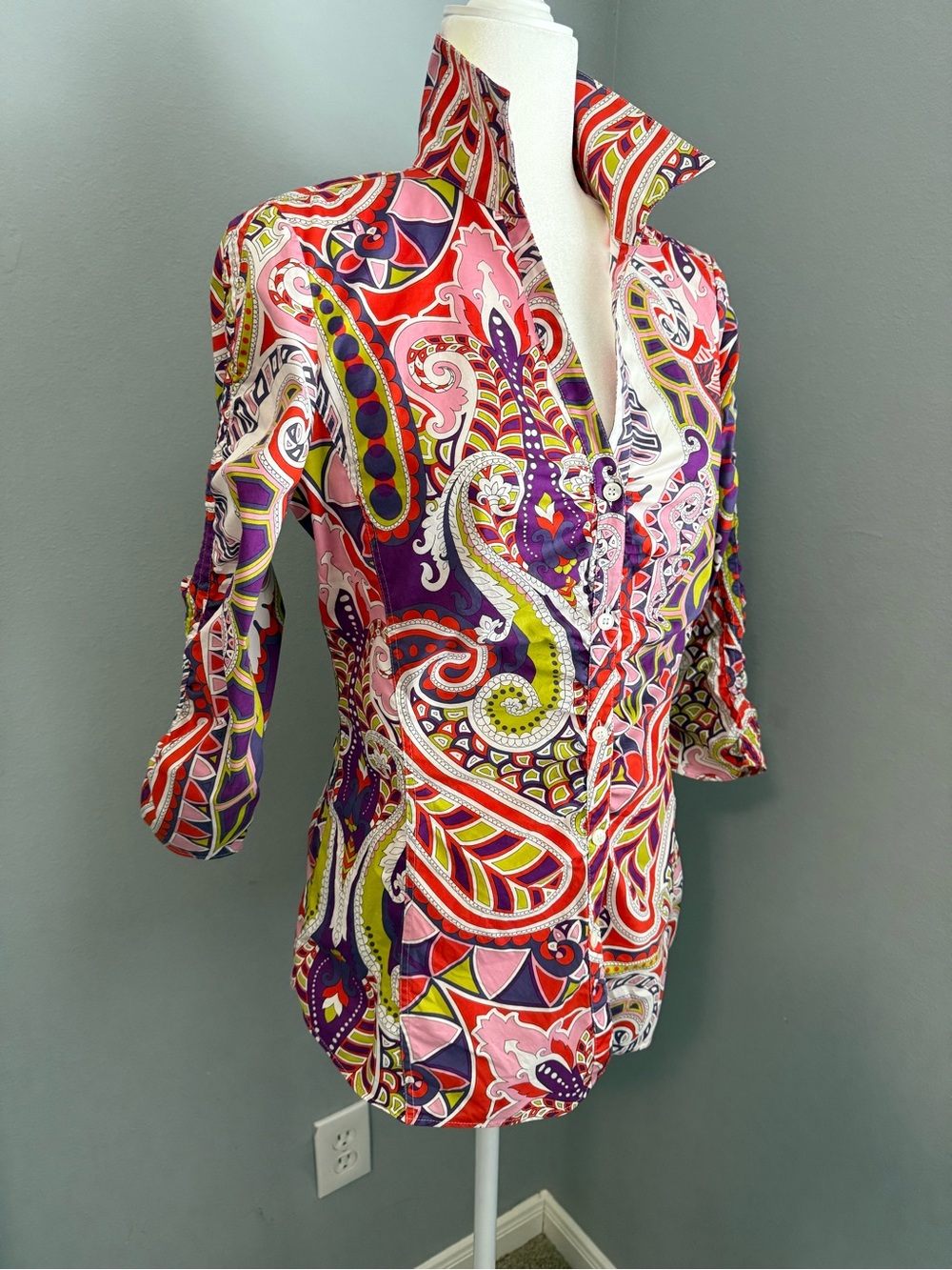 LAFAYETTE 148 New York Bright Paisley Button Shirt Pink, Red, Purple Blouse Top - Picture 2 of 16